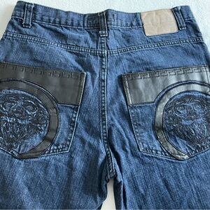 Red Ape Black Leather trimmed 5 pocket jeans 32x32